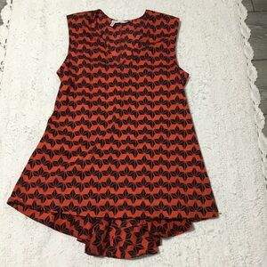 Derek Lam V Neck High Low Sleeveless Pleated Geometric Shapes Orange Top 10